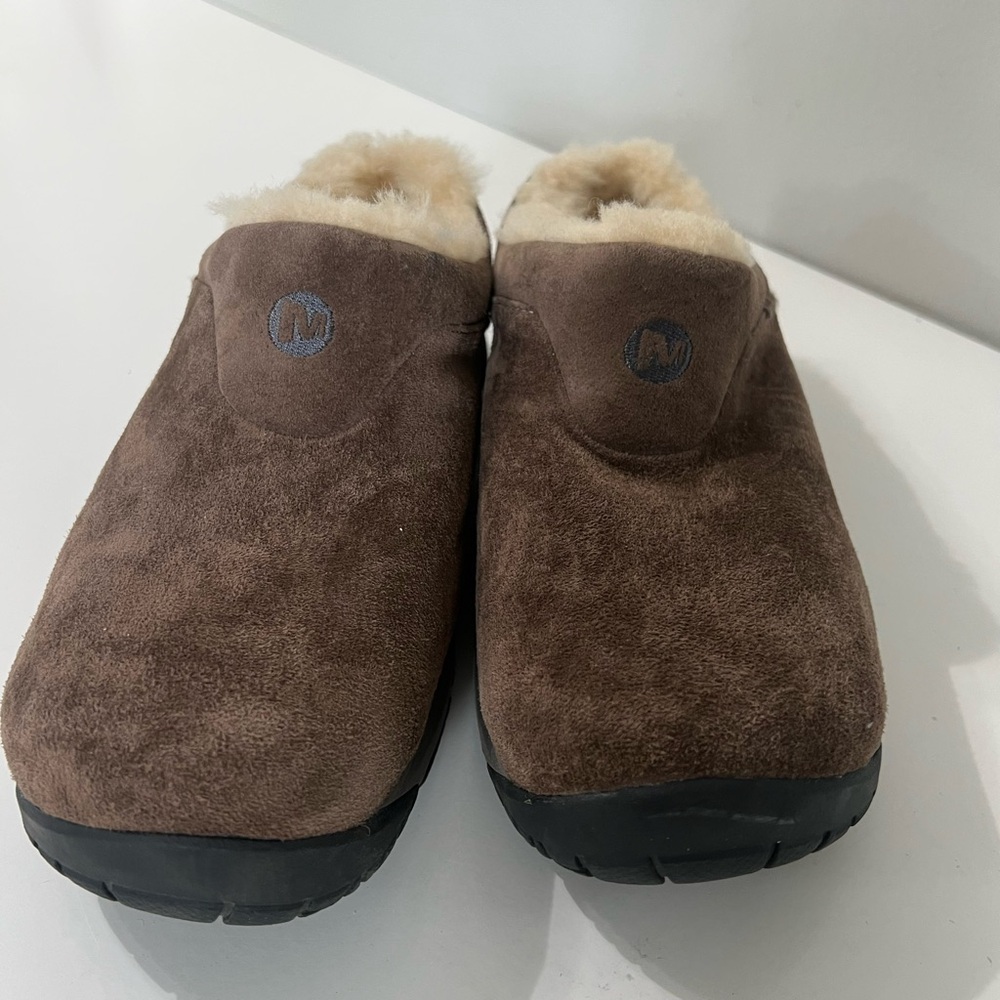 Brown Suede Fur-Lined Clogs